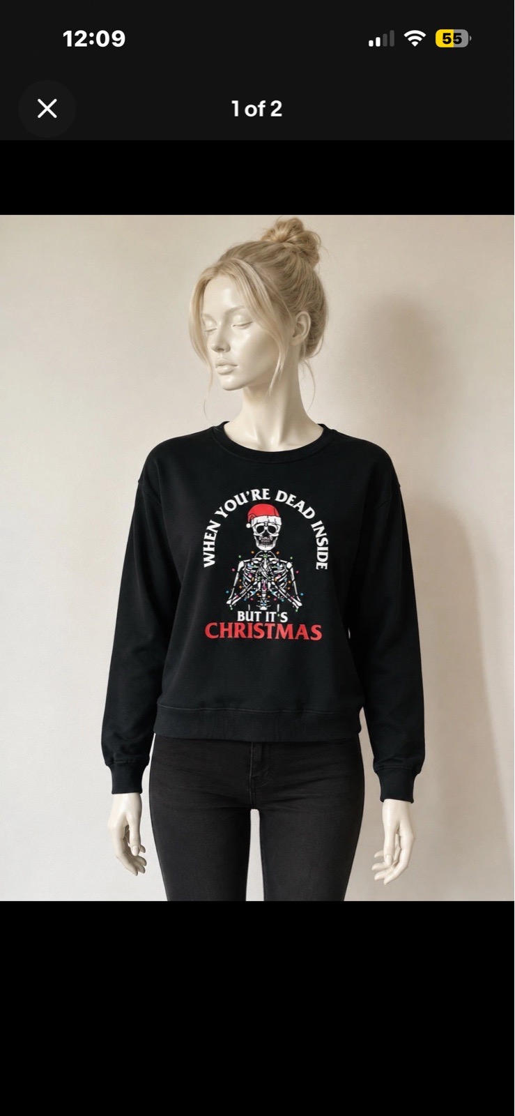 Black Graphic Funny Gothic skeleton Size 8 Christmas Jumper