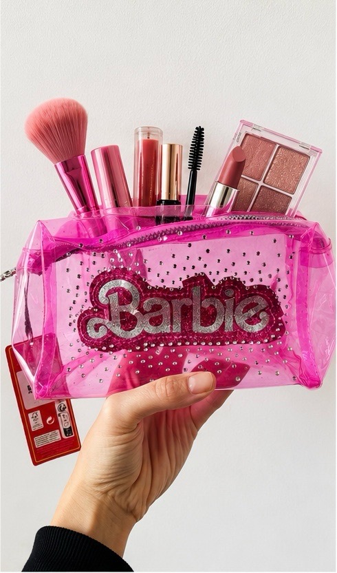 Clear Barbie logo make-up bag organiser