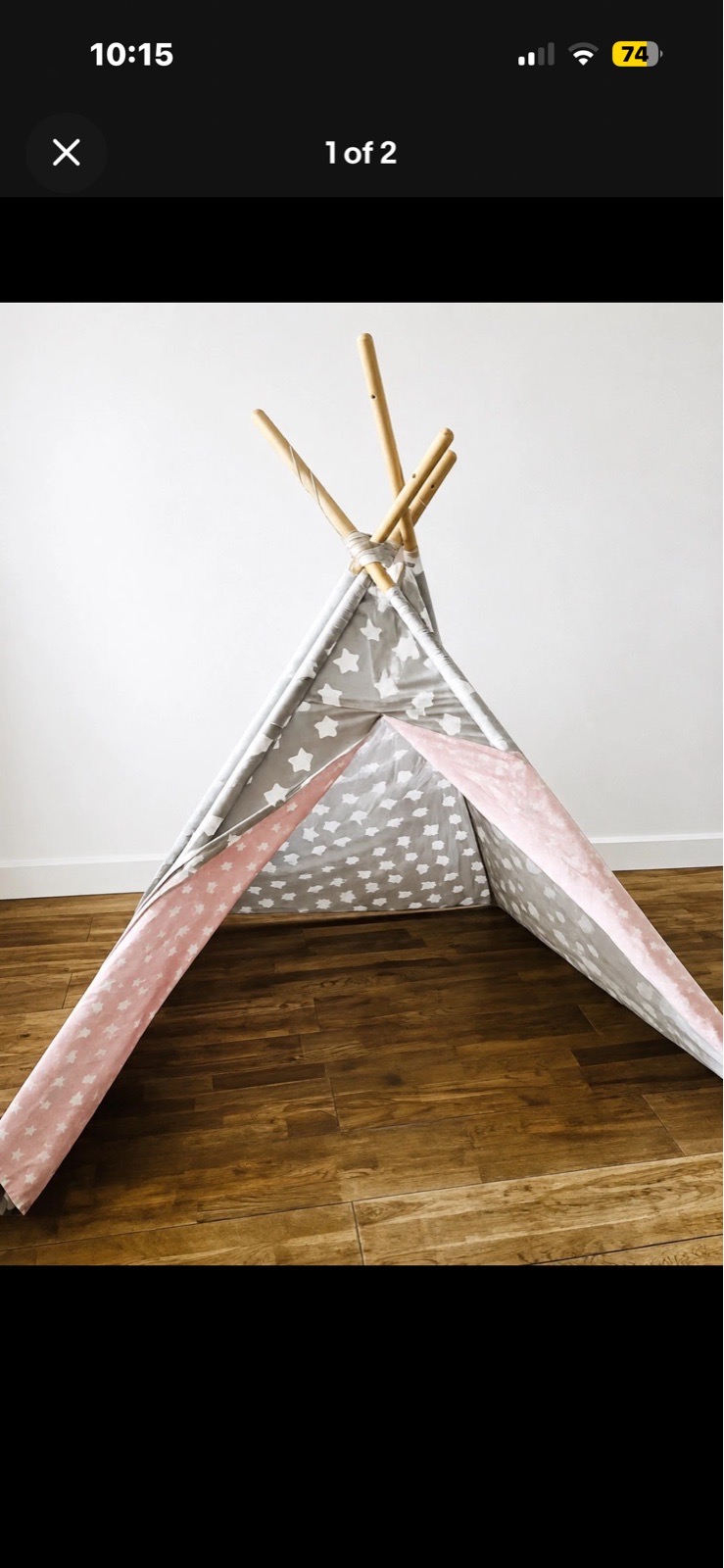 Kids Grey Star/Pink Indoor Pretend Play Wigwam Tent