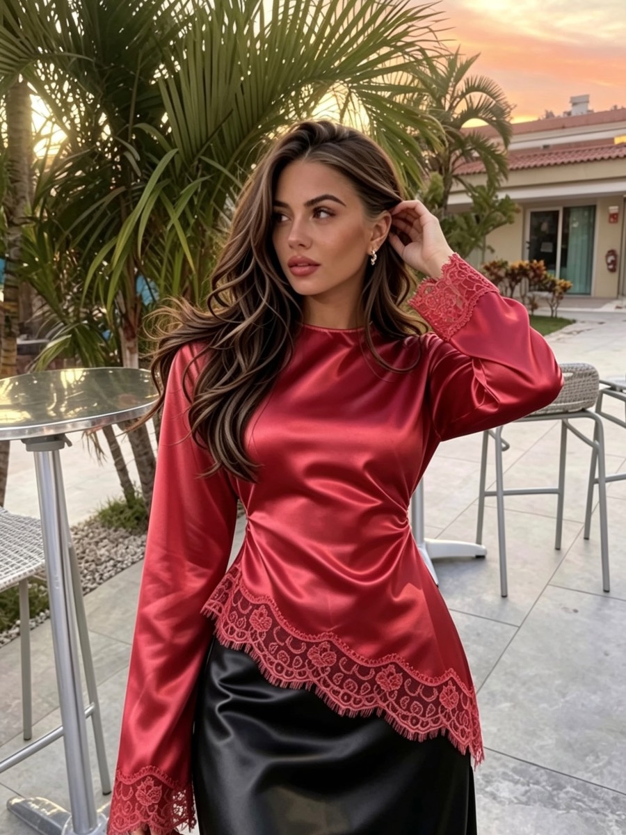 Red satin blouse