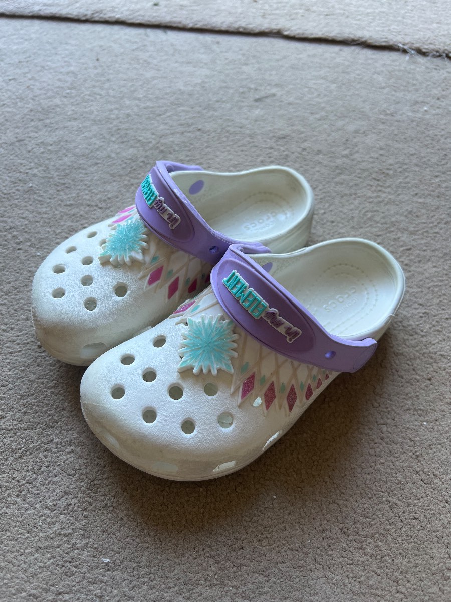 Frozen II white and purple Crocs classic clogs Child size 11