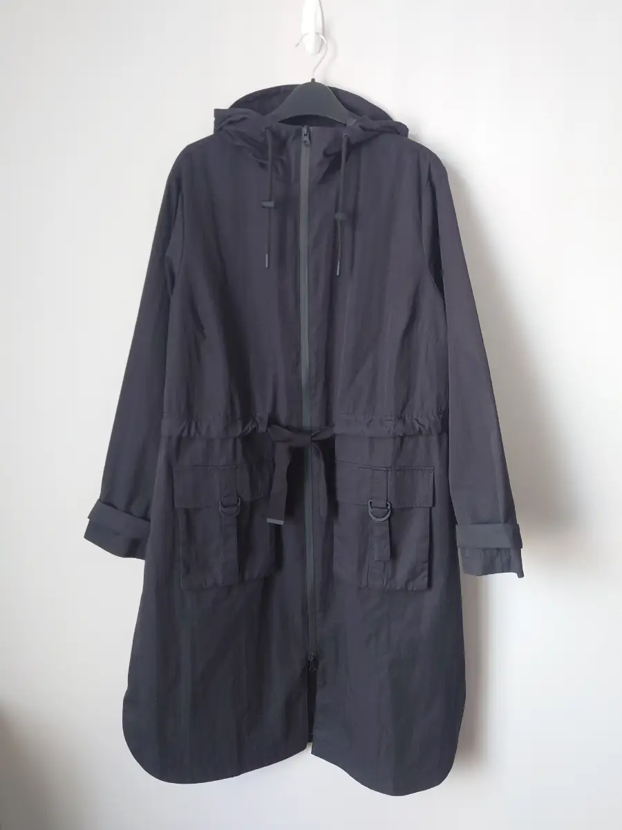 Black hooded longline utility jacket
