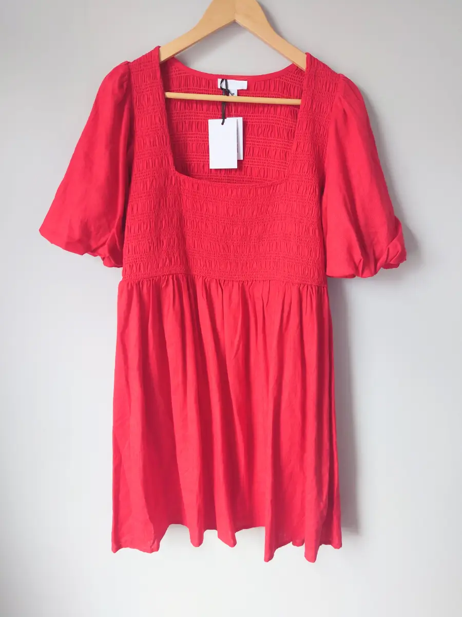 Shirred linen blend dress UK 16