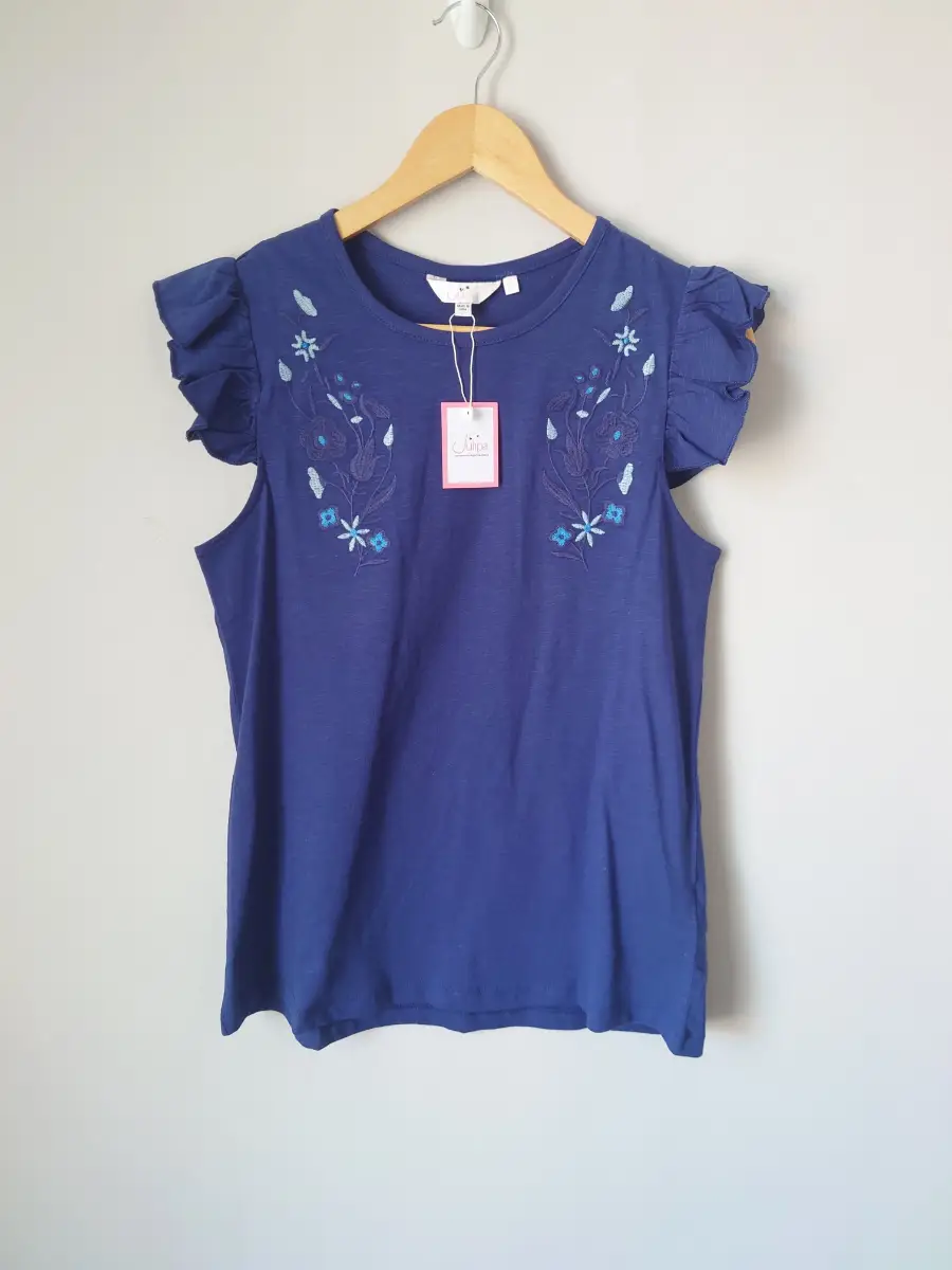 Embroidered frill sleeve t-shirt
