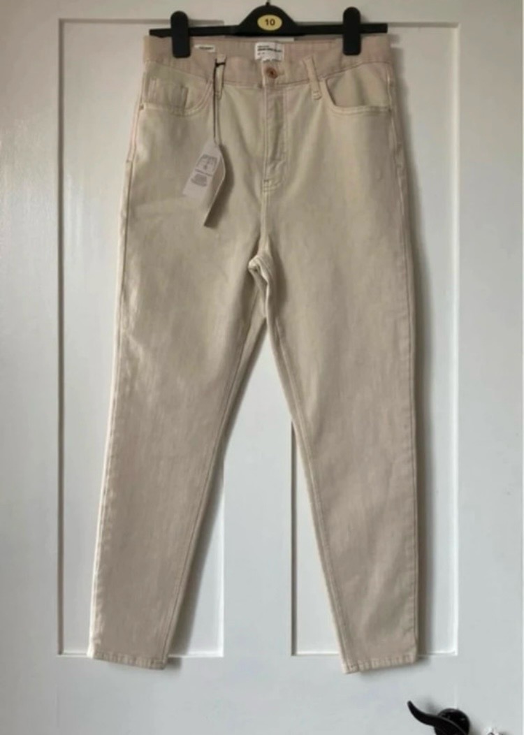 BNWT River Island stone/beige high waist skinny jeans size 14S Rrp £45.
