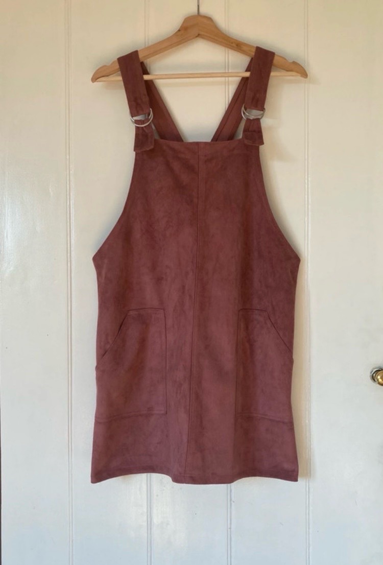 Primark faux suede dusky pink pinafore dress size 14.