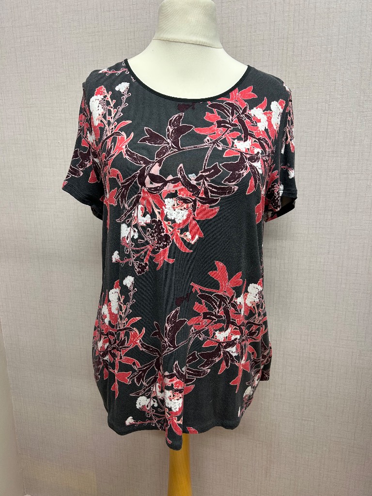 Per Una M&S Floral Split Back Layered Top Grey, pink, burgandy Size UK 14