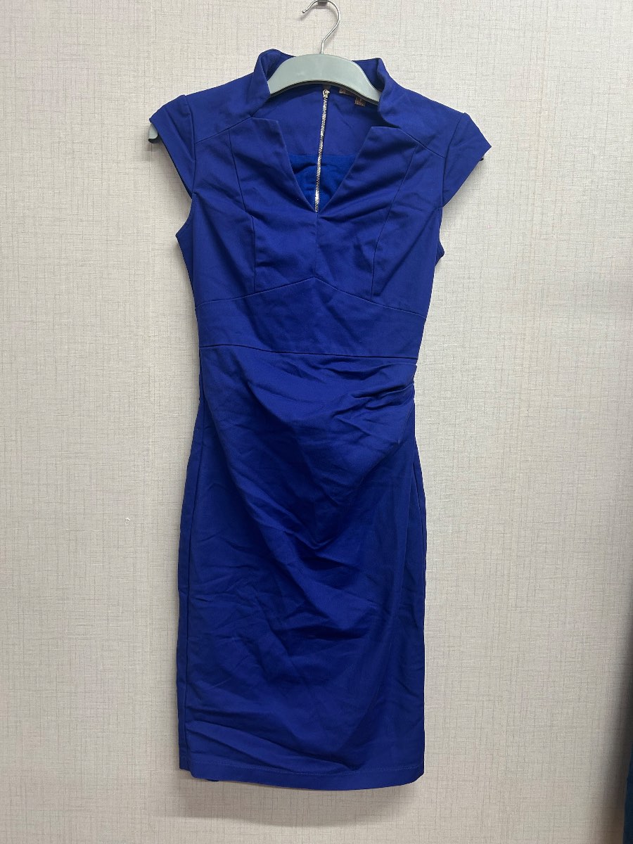 Jolie Moi Royal Blue Bodycon Dress Size 8 | Ruched Pencil Smart Occasion Work