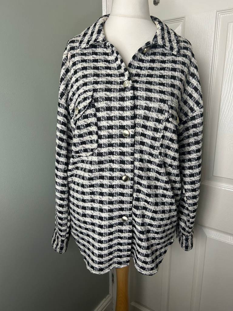 Beloved Woman Oversized Black & White Tweed Gingham Shacket Size S