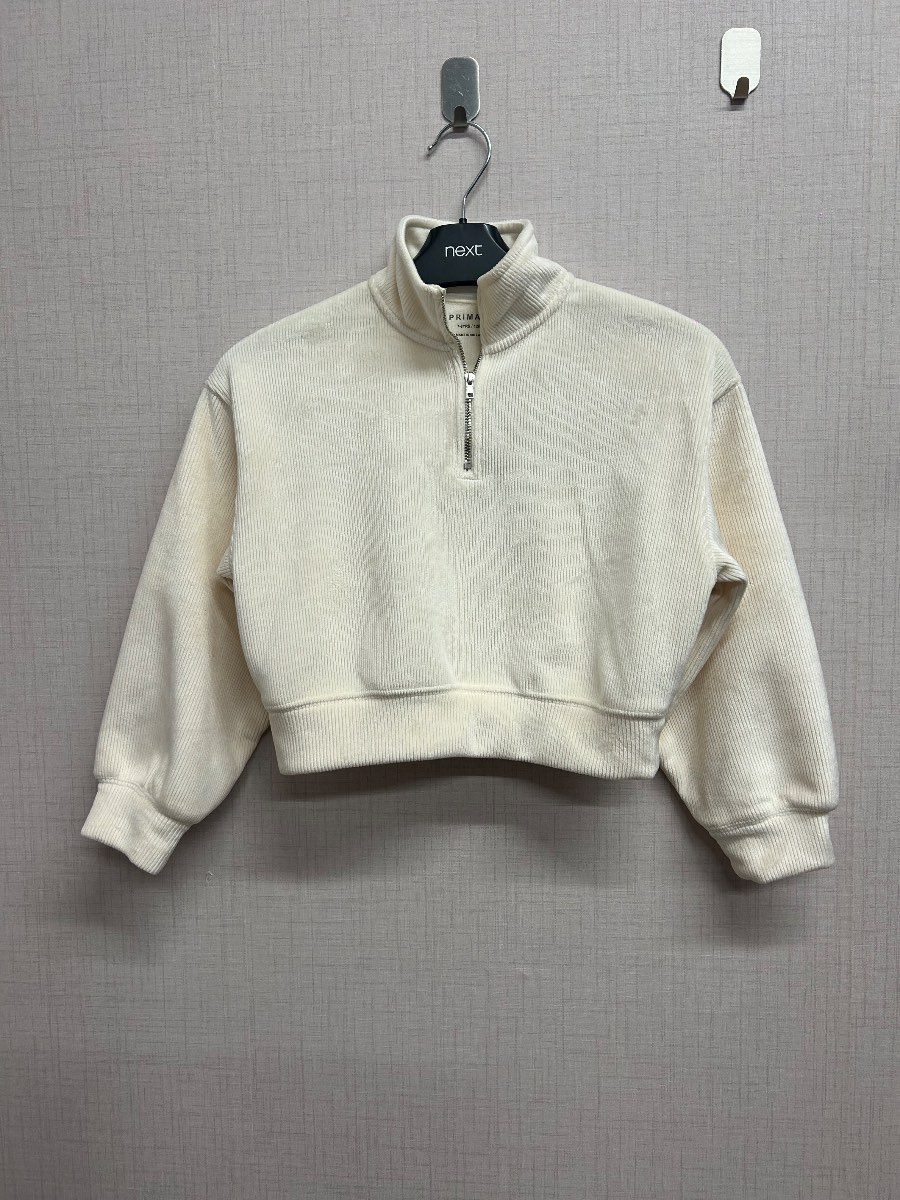 Primark Girls Cream Corduroy 1/4 Zip Cropped Sweatshirt Jumper Age 7-8 Yrs 128cm