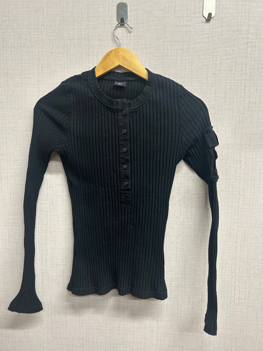 By O La La Glam Black Ribbed Top Size L Long Sleeve Henley Utility Pocket JOL Girl