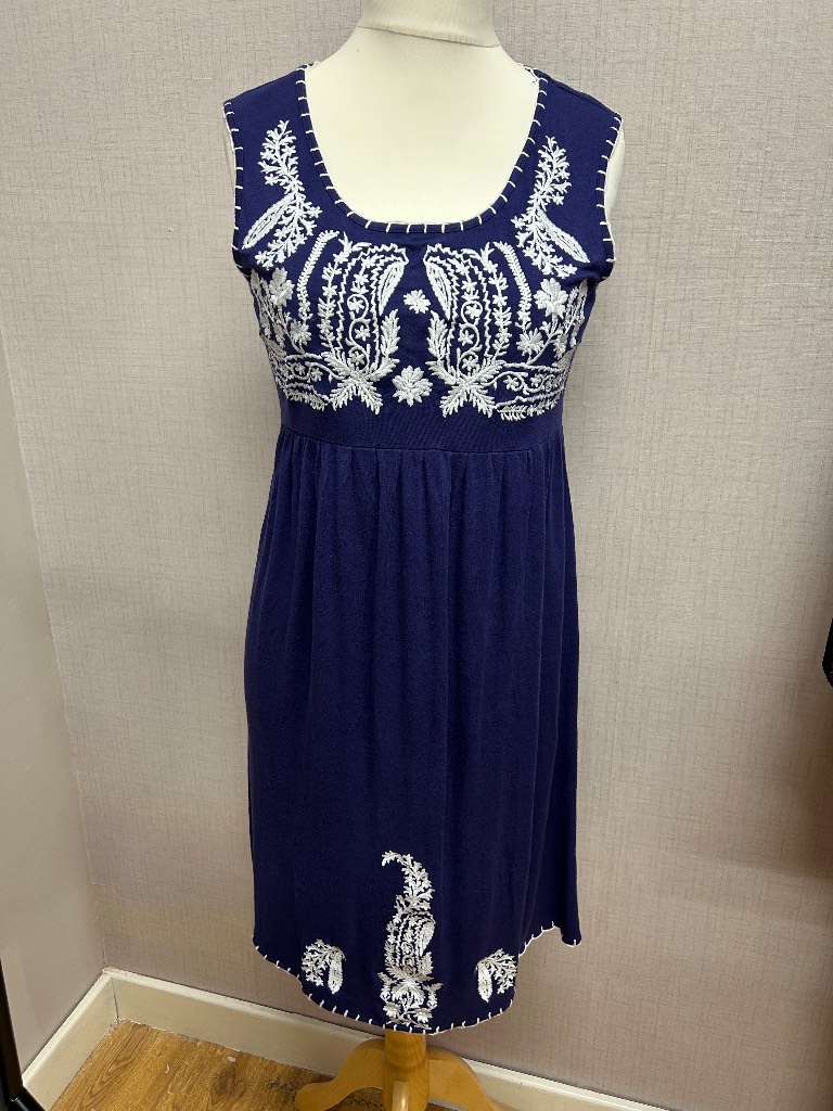 Design History Embroidered Boho Midi Dress Blue White Size M