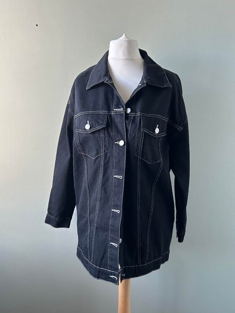 SHEIN Black Denim Jacket with Contrast Stitching (Size XS)