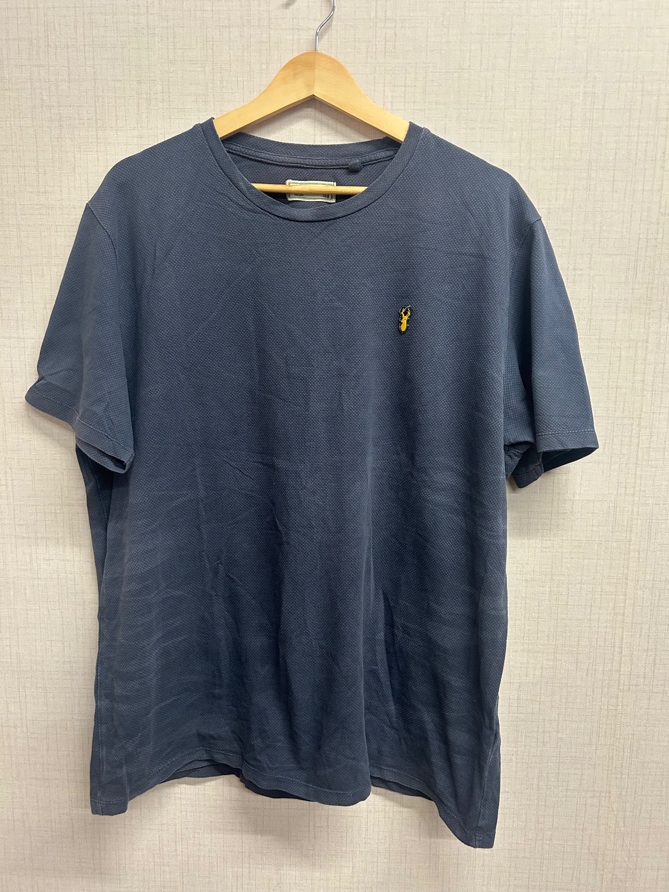 Next Mens Navy Blue Textured T-Shirt Size XL Yellow Stag Logo Short Sleeve