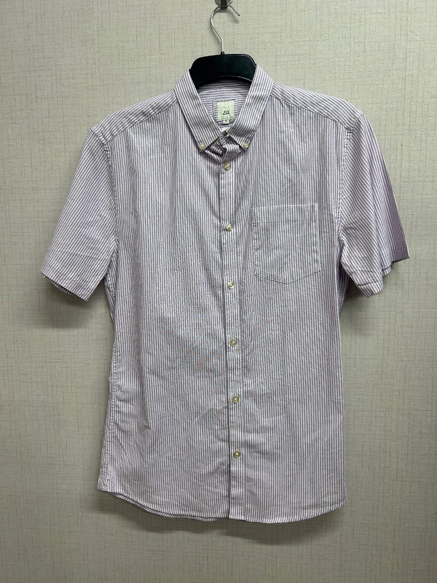River Island Mens Shirt Medium M Purple White Candy Stripe Short Sleeve Cotton Blend