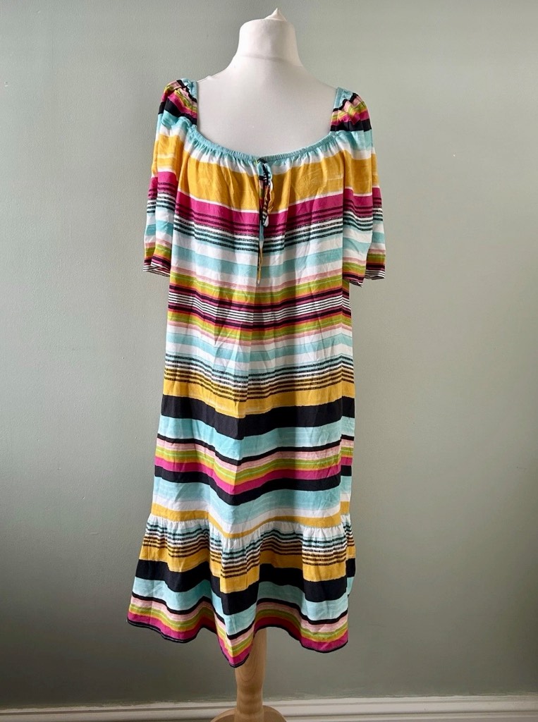 Papaya Striped Dress Size 18 Multi-Colour Summer Midi Ruffle Off-Shoulder Boho