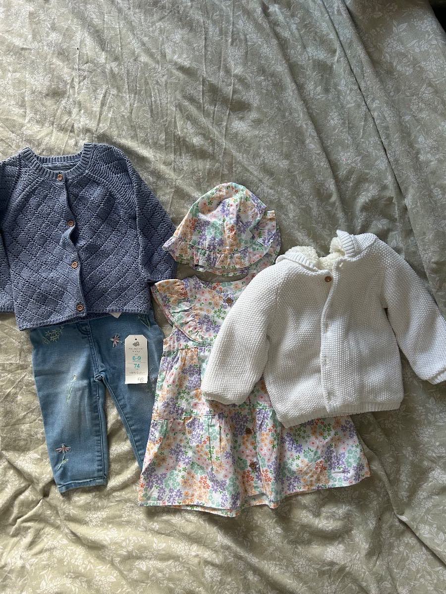 Baby Girl Clothing Bundle 6-9 Months NWT Primark Jeans Dress Bonnet Cardigans