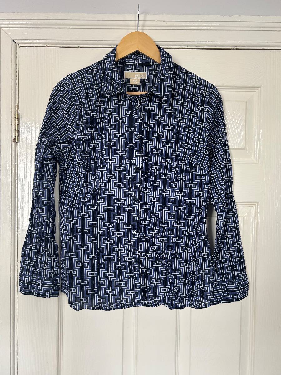 Authentic MICHAEL Michael Kors Women's Geometric Print Button-Down Shirt. Size 14p