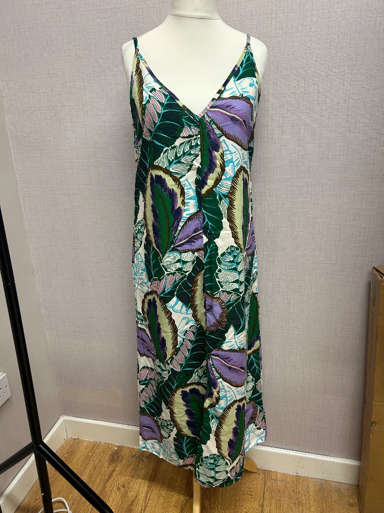 Next Tropical Leaf Print Maxi Slip Dress - Size 10