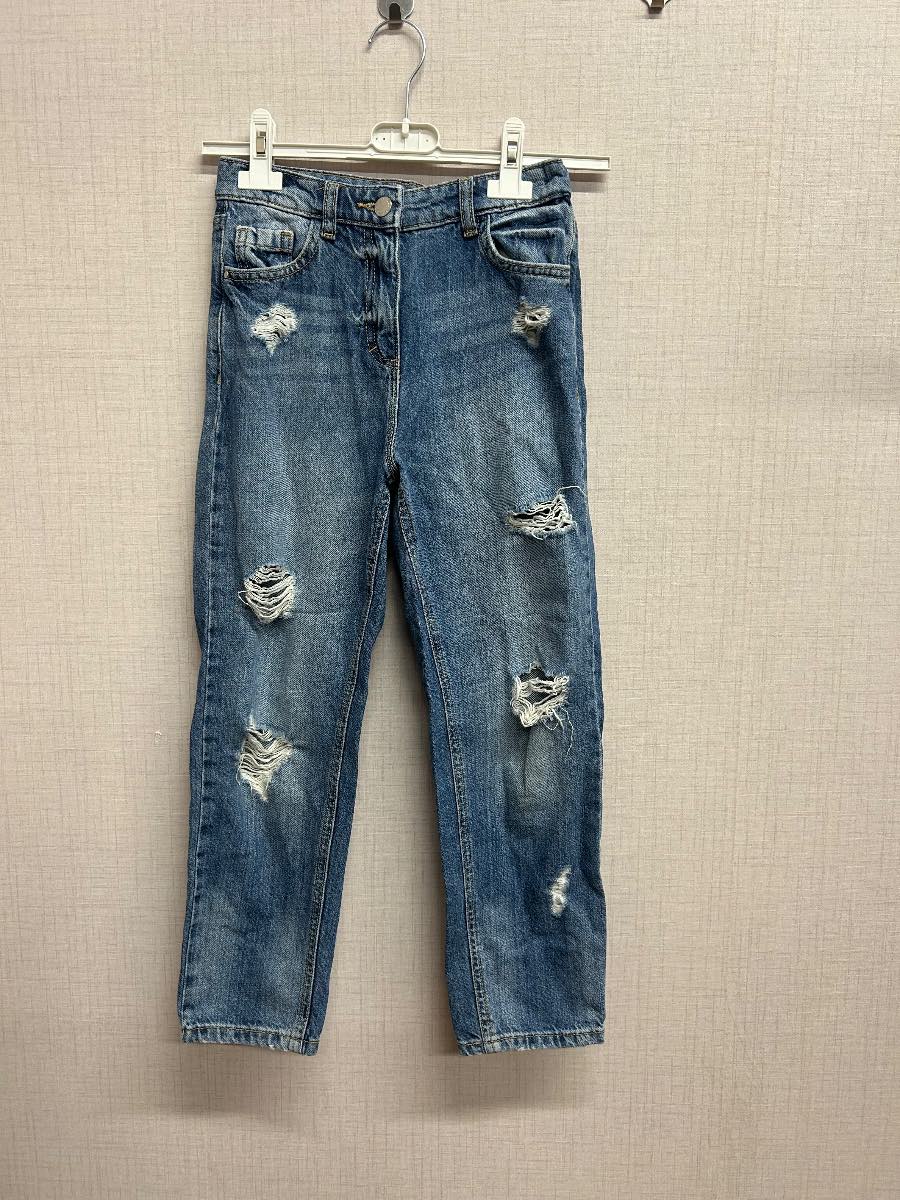 Next Kids Distressed Ripped Blue Denim Jeans Age 9 Years 134cm Adjustable Waist