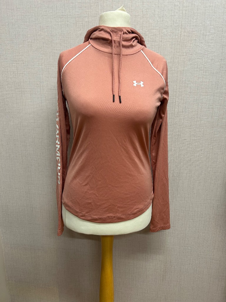 Under Armour Womens Full Zip Hoodie XS Dusty Pink Rose White Piping Sleeve Logo