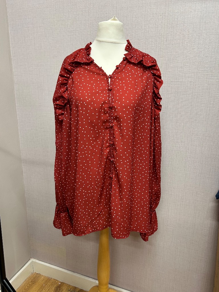 In The Style Red Polka Dot Ruffle Blouse - Size 22