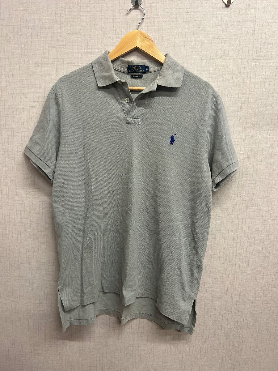 Polo Ralph Lauren Men's Grey Pique Short Sleeve Polo Shirt Blue Pony Size L Custom Fit