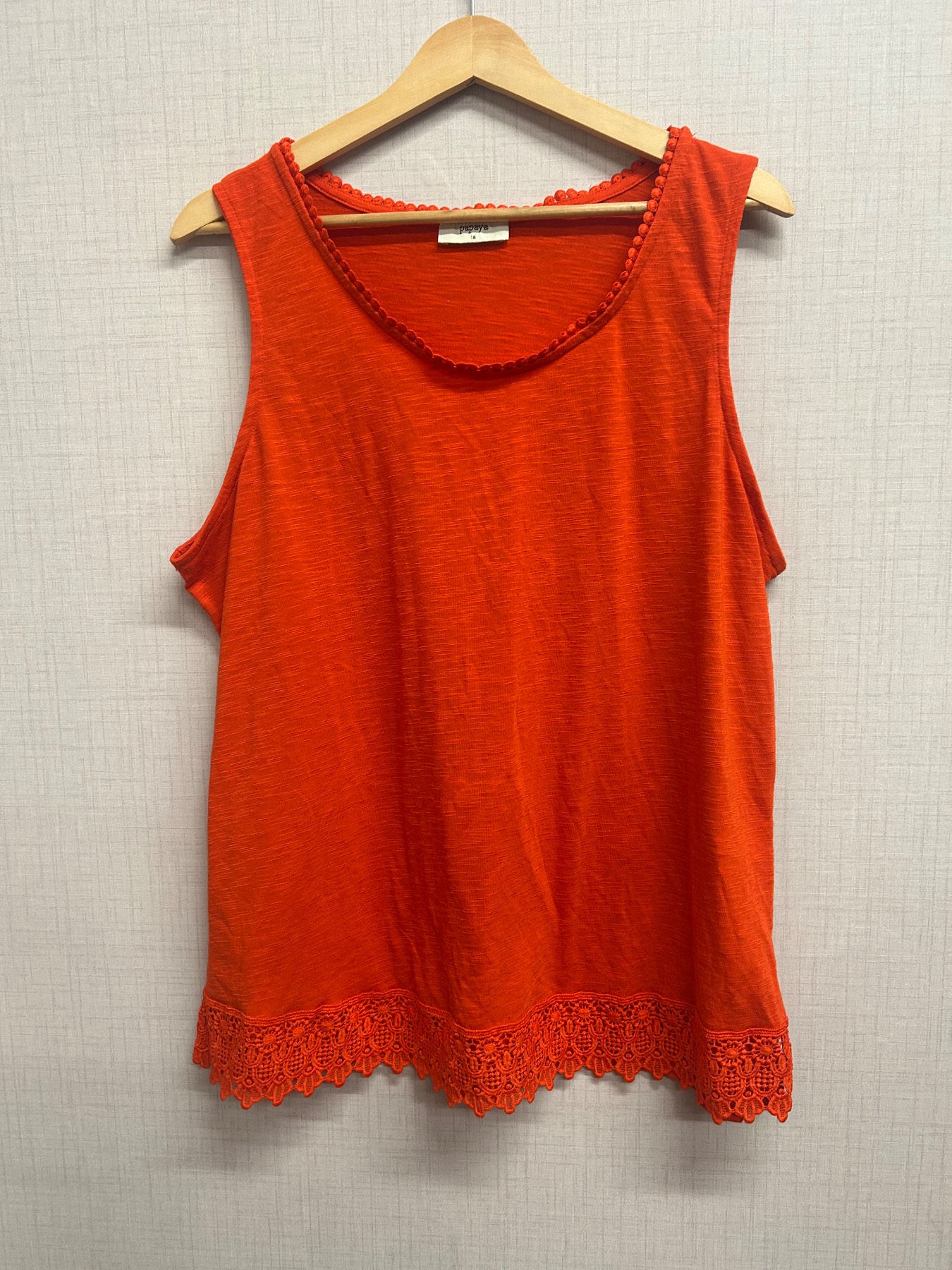 Papaya Womens Orange Sleeveless Top Size 18 Crochet Lace Hem
