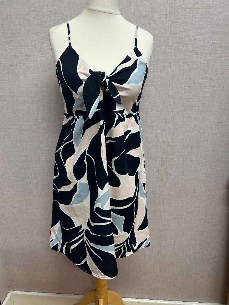 ONLY Abstract Print Tie-Front Mini Cami Dress - Size S (UK 8/10) - Sustainable Recycled Polyester