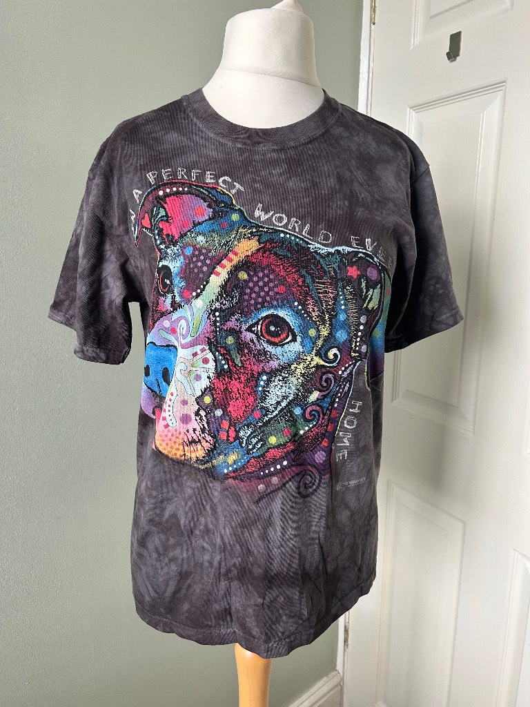The Mountain Dean Russo Pitbull Dog Graphic T-Shirt Small S Tie Dye Grey Cotton