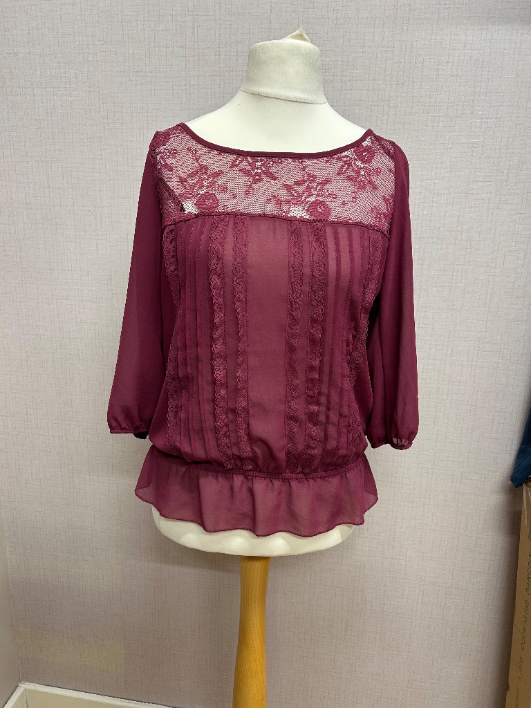 Atmosphere Burgundy Lace Detail Blouse - Size 12