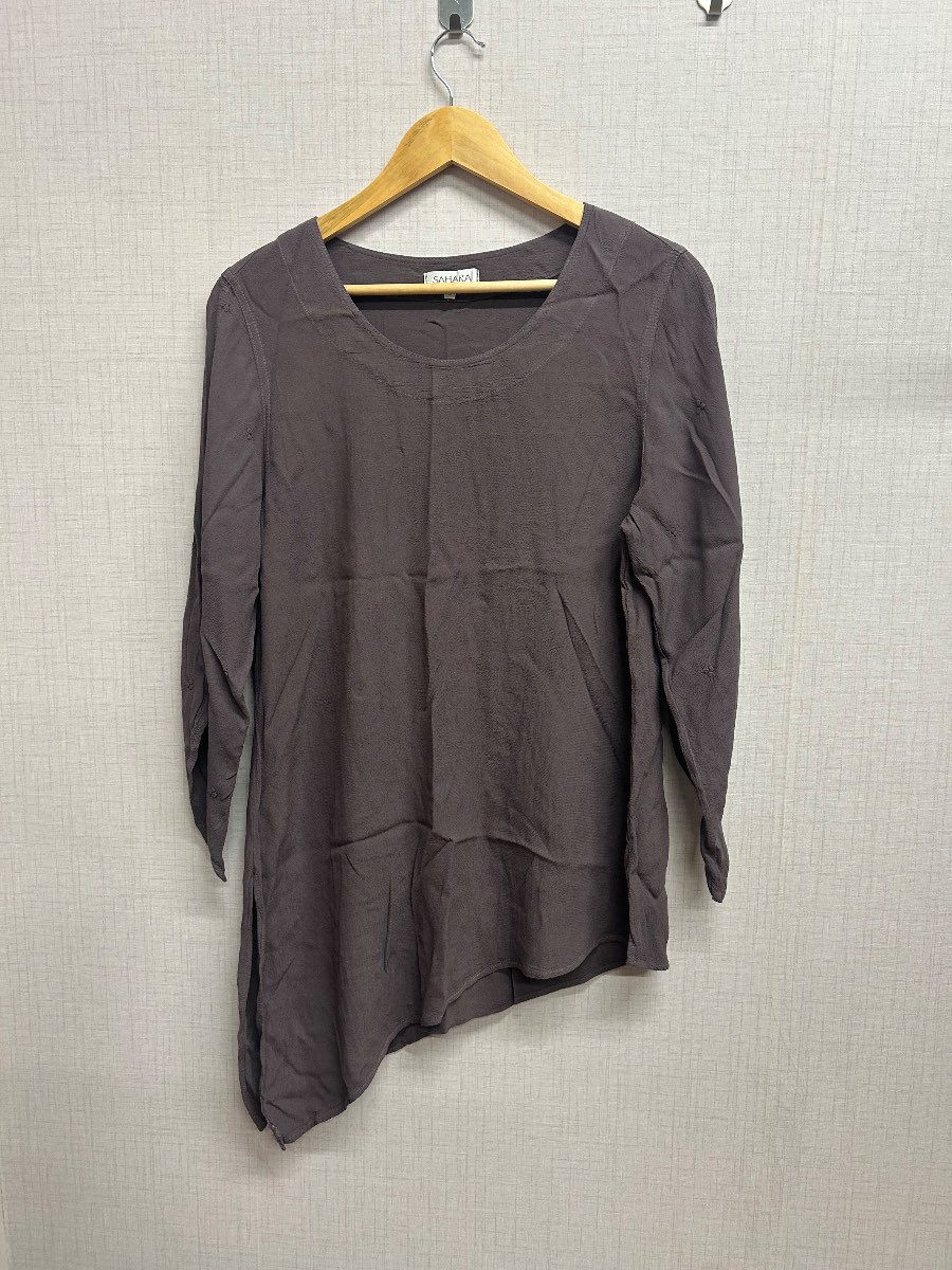 SAHARA Deep Plum Aubergine Asymmetric Tunic Top Size S Small 100% Viscose Lagenlook