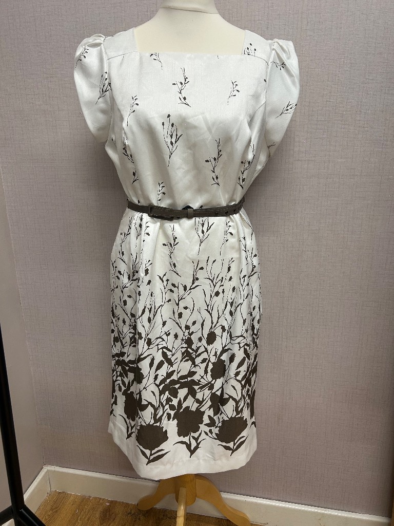 Roman Originals Floral Border Dress White & Brown (16)
