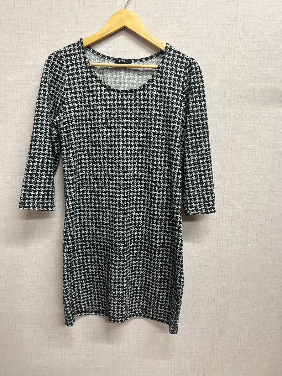 KLASS Womens Houndstooth Dress Size M Medium Black White 3/4 Sleeve Stretch Tunic