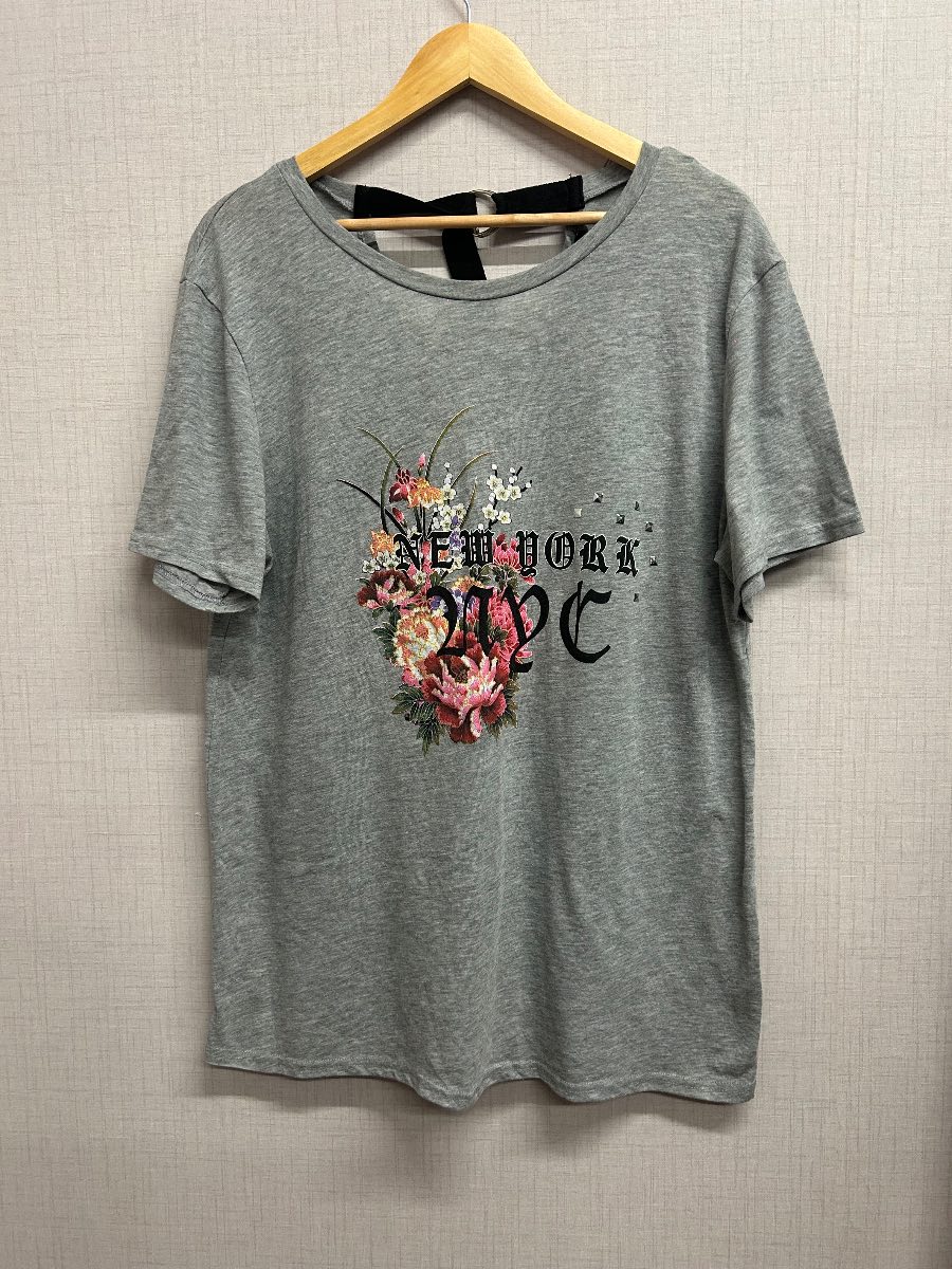 Atmosphere Grey Floral New York Graphic T-Shirt Cut Out Back Detail - UK 18