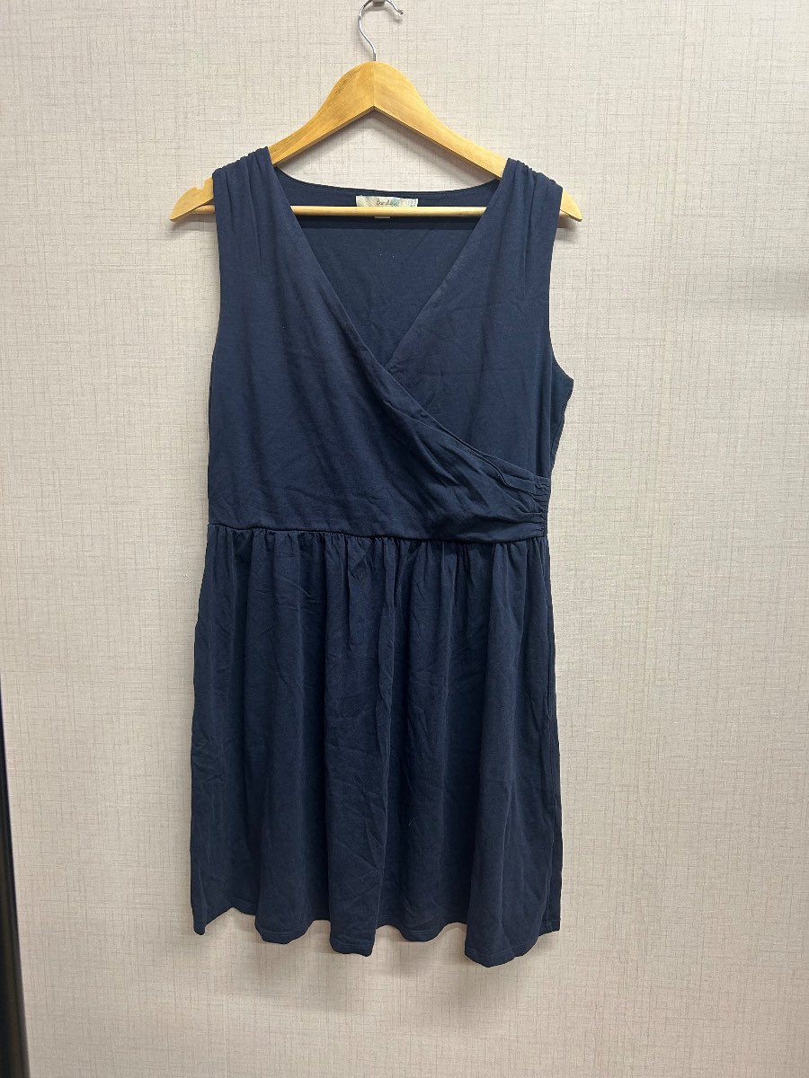 Boden Navy Blue faux Wrap V-Neck Sleeveless Dress Pockets Modal Cotton UK 16R US 12R