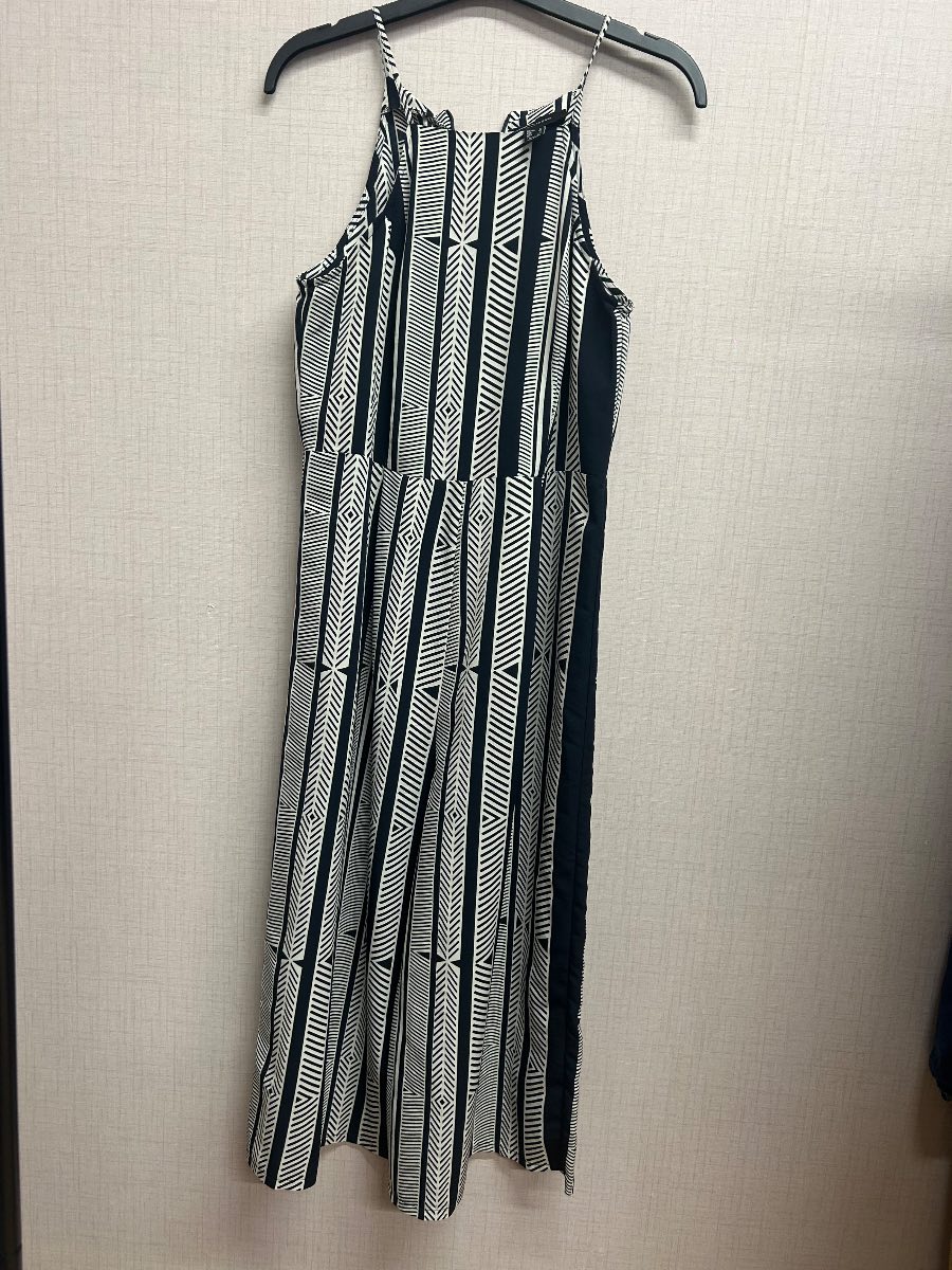 Atmosphere Jumpsuit Size 12 Navy White Geometric Aztec Print Halter Neck Culotte