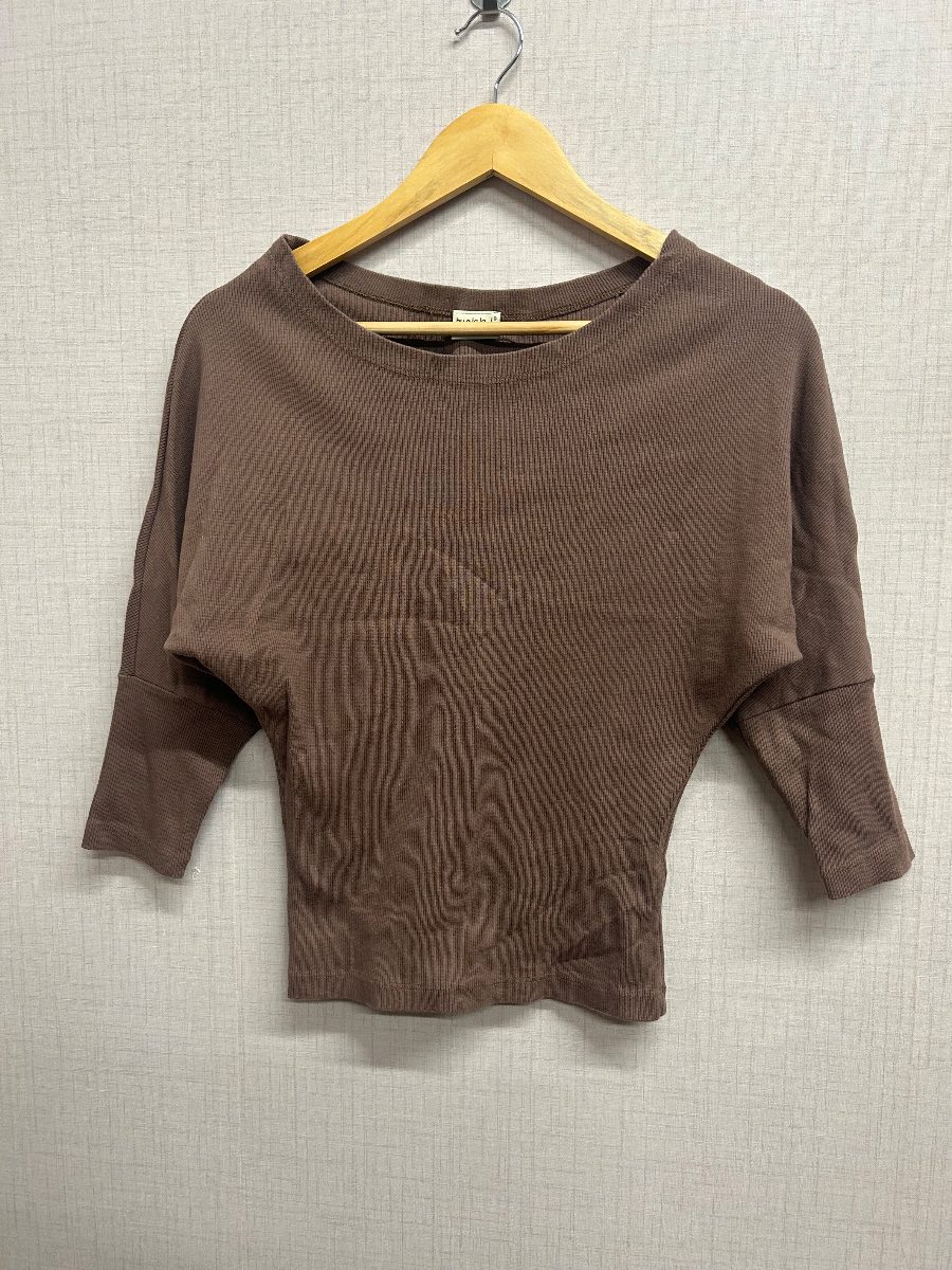 By O La La Glam Brown Ribbed Batwing Top Jumper Size M 3/4 Sleeve Cotton Blend