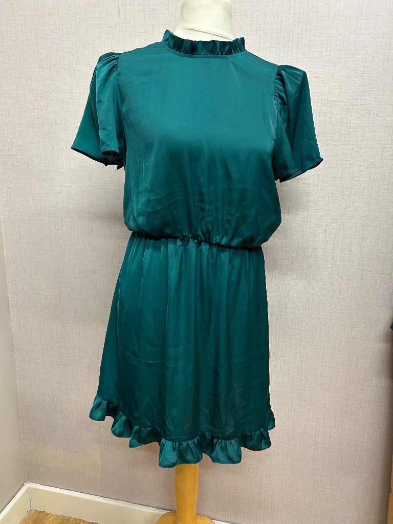 La Redoute Emerald Green Satin style Ruffled Mini Dress - UK 10 / US 8