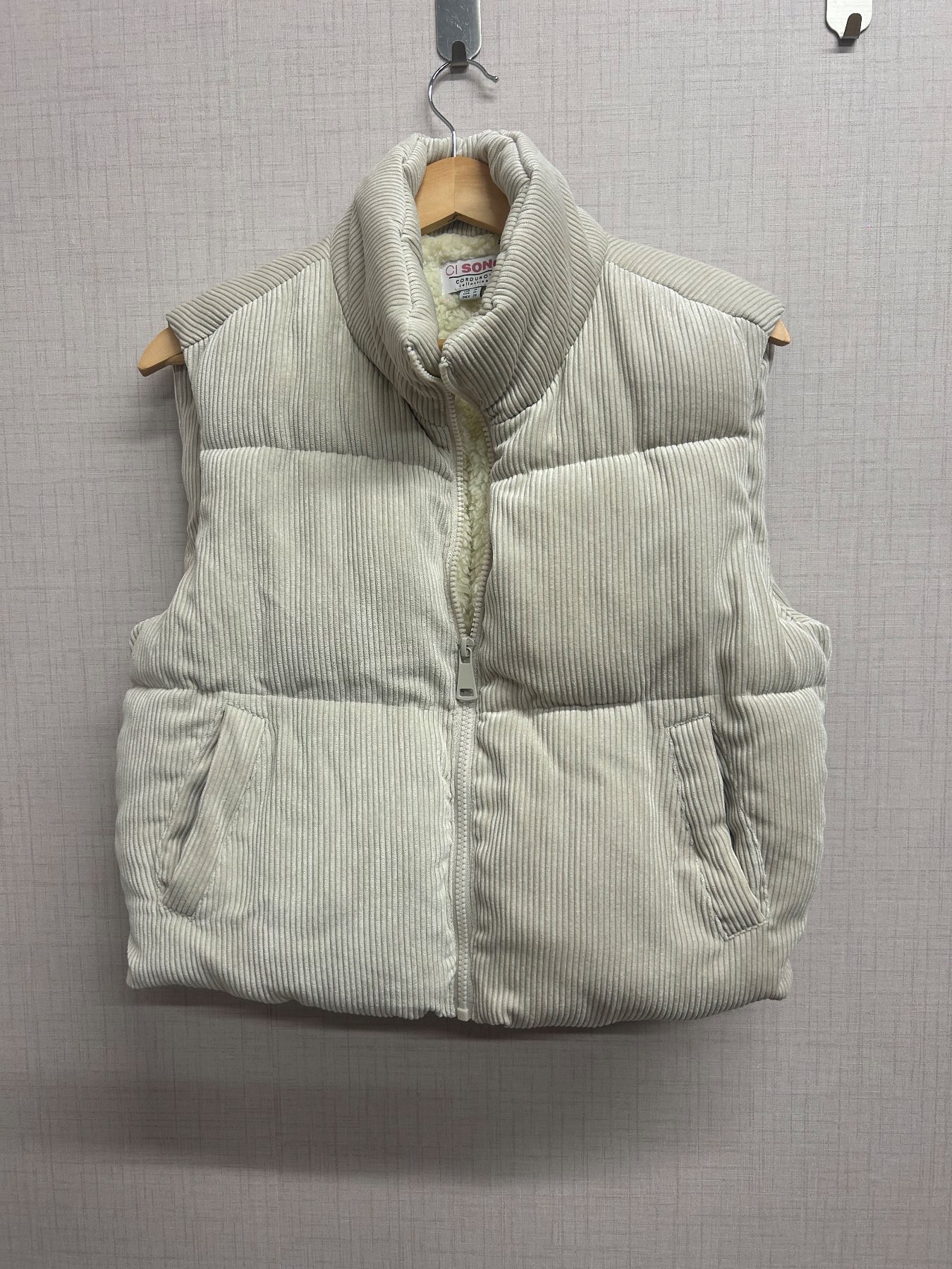 CI SONO Corduroy Fleece-Lined Puffer Vest / Bodywarmer – Cream / Ecru (Size M)