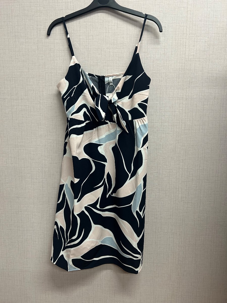 ONLY Abstract Print Tie Front Summer Dress Size S Navy Pink Blue Mini