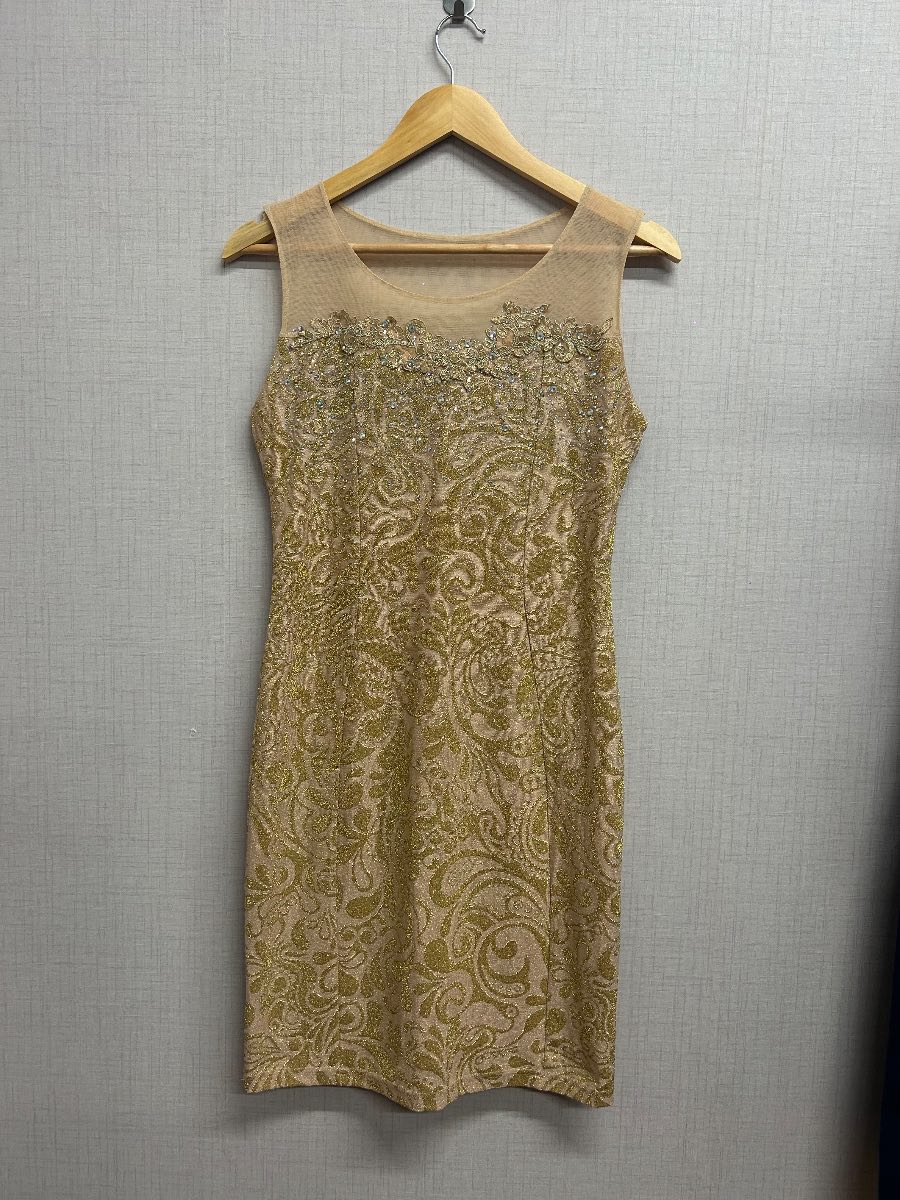 BDM Club Gold Glitter Cocktail Dress EU 40 UK 12 Mesh Neck Rhinestone Embellished