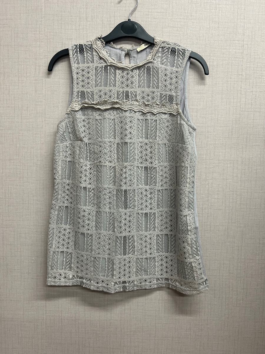 Oasis Womens Grey Lace Front Sleeveless Top High Neck Keyhole Back Size S Small