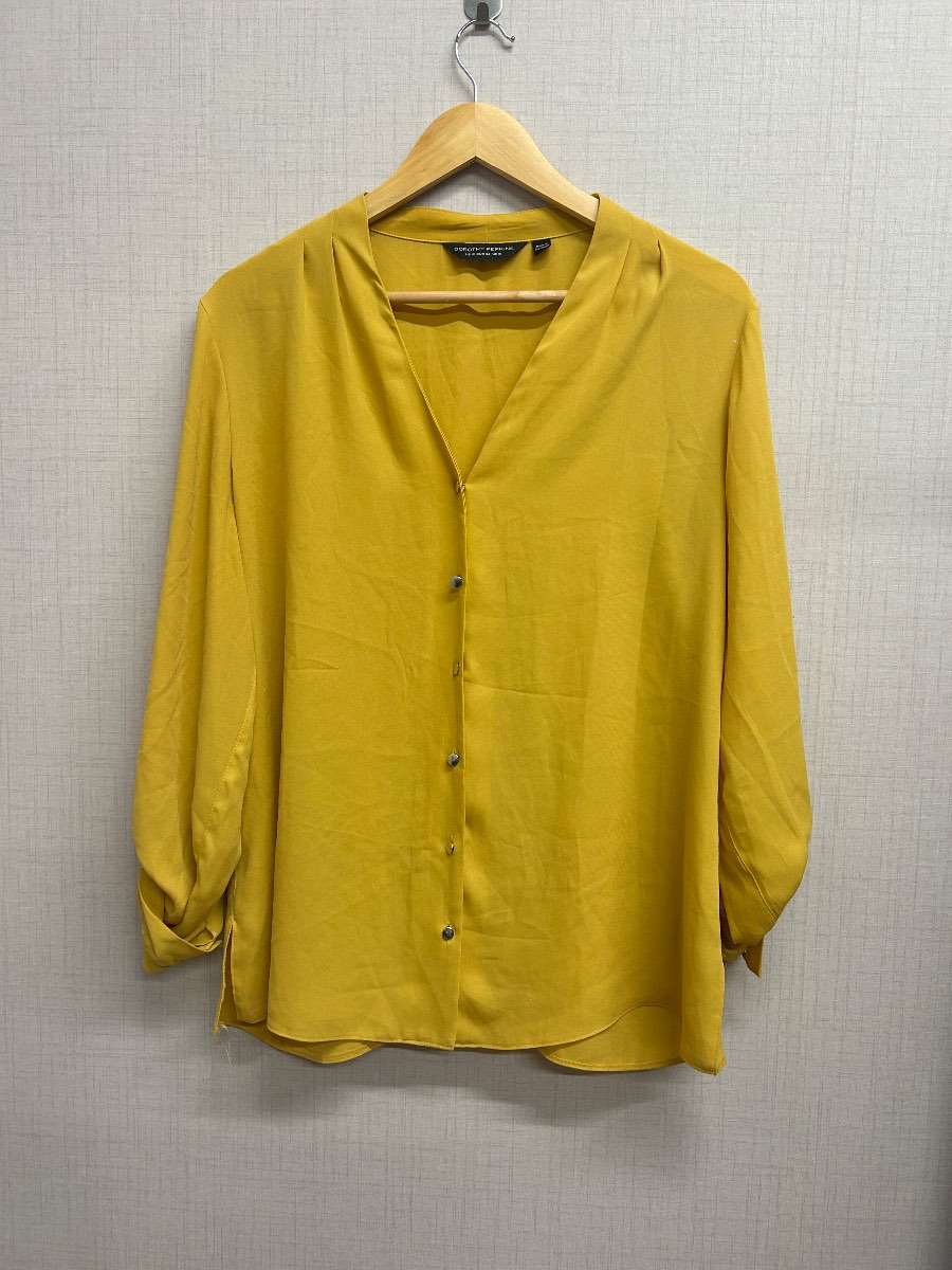 Dorothy Perkins Mustard Yellow V-Neck Blouse - UK 16 / EUR 44 / US 12