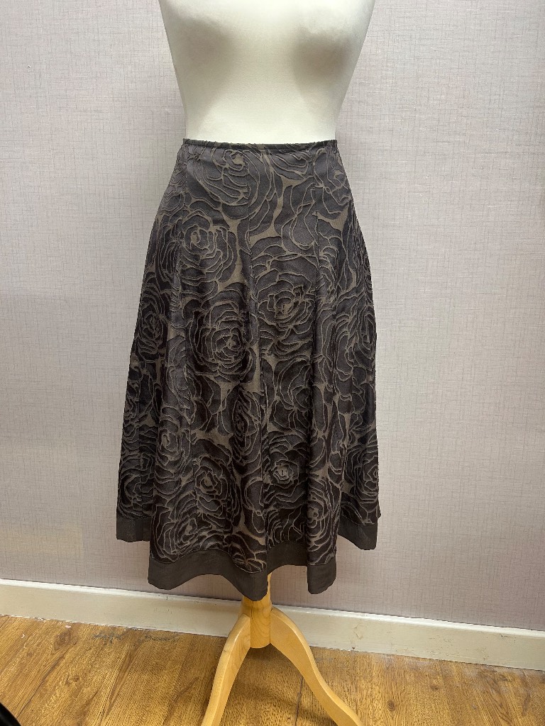 Per Una brown Rose Floral Burnout Midi Skirt Size 14 Vintage Boho A-Line