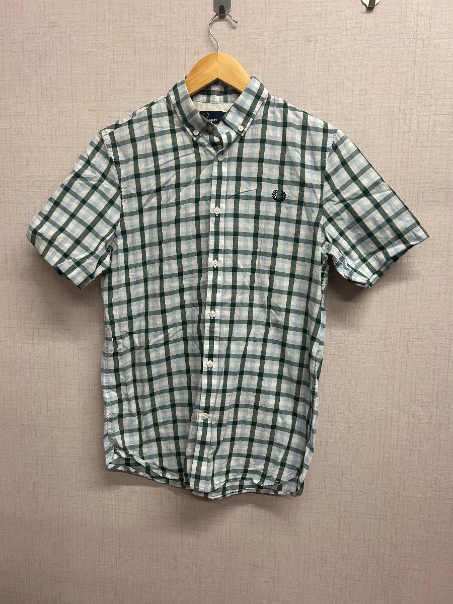 Fred Perry Men's Short Sleeve Check Shirt - Green & Light Blue - Size S