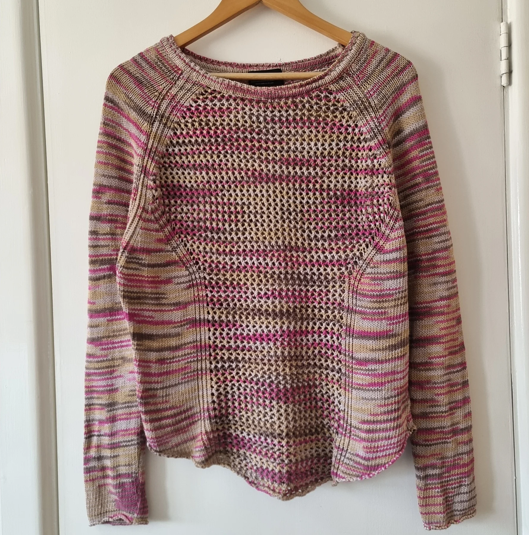 Laura Scott Open Knit Jumper Pink Multi Space Dye Mesh Jumper UK 10/12 Fairycore