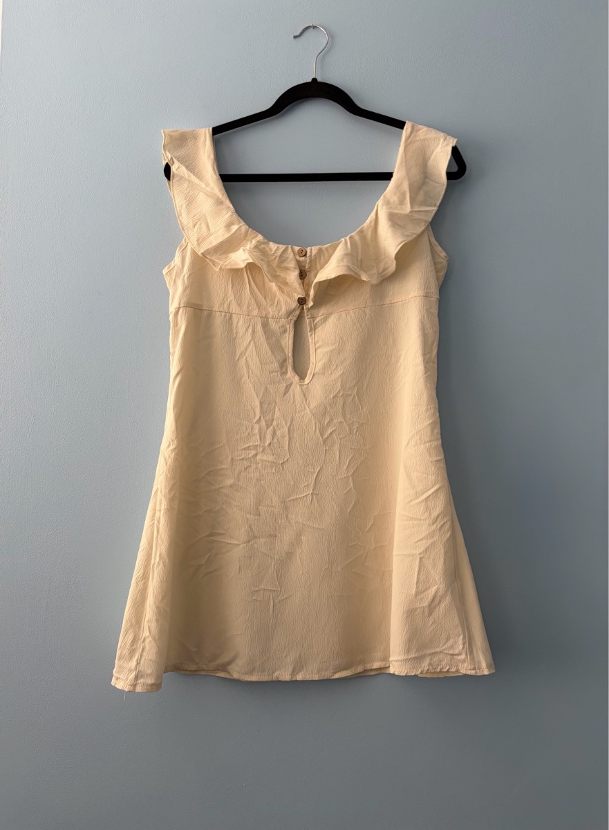 Shein beige cream dress women short size L ruffle buttons