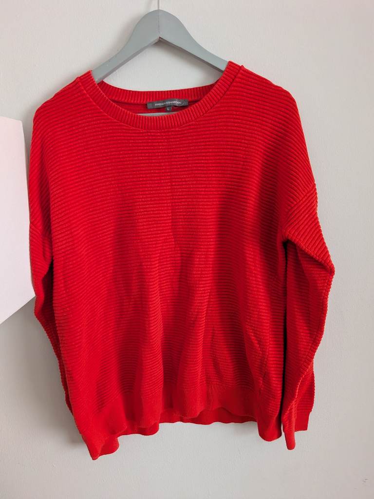 French Connection red ribbed crew-neck jumper Size 14