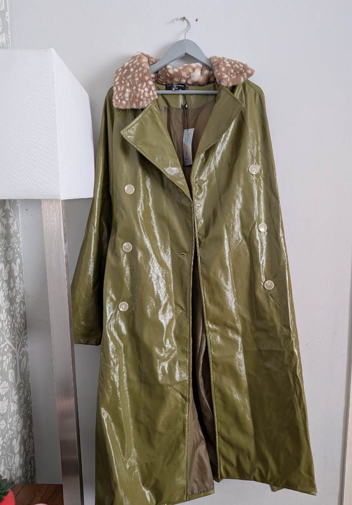 Womens Long Leather Style Coat Size 28